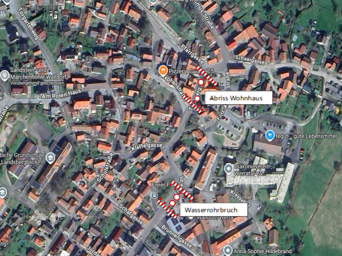 Vollsperrungen im OT Walldorf: Tanzberg 6 & Freier Platz 11